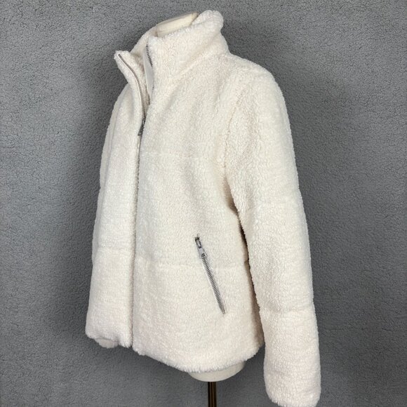 Levis Women's Stand Collar Sherpa Puffer Jacket Zip Up Pockets XL Cream NWT's. - Picture 4 of 8